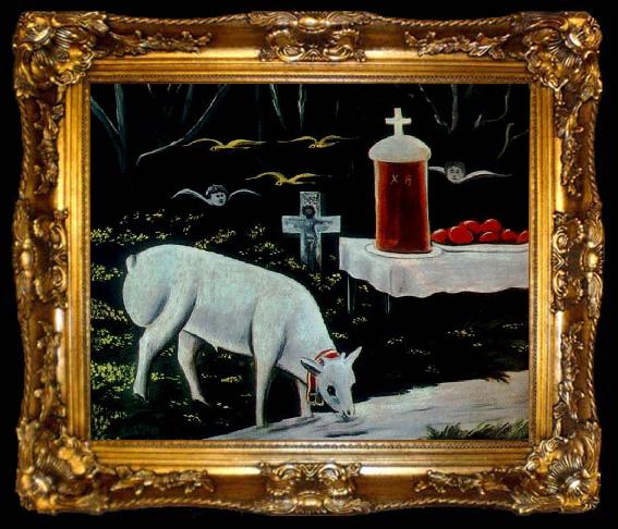 framed  Niko Pirosmanashvili A Lamb and a Laden Easter Table with Angels Flying in the Background, ta009-2